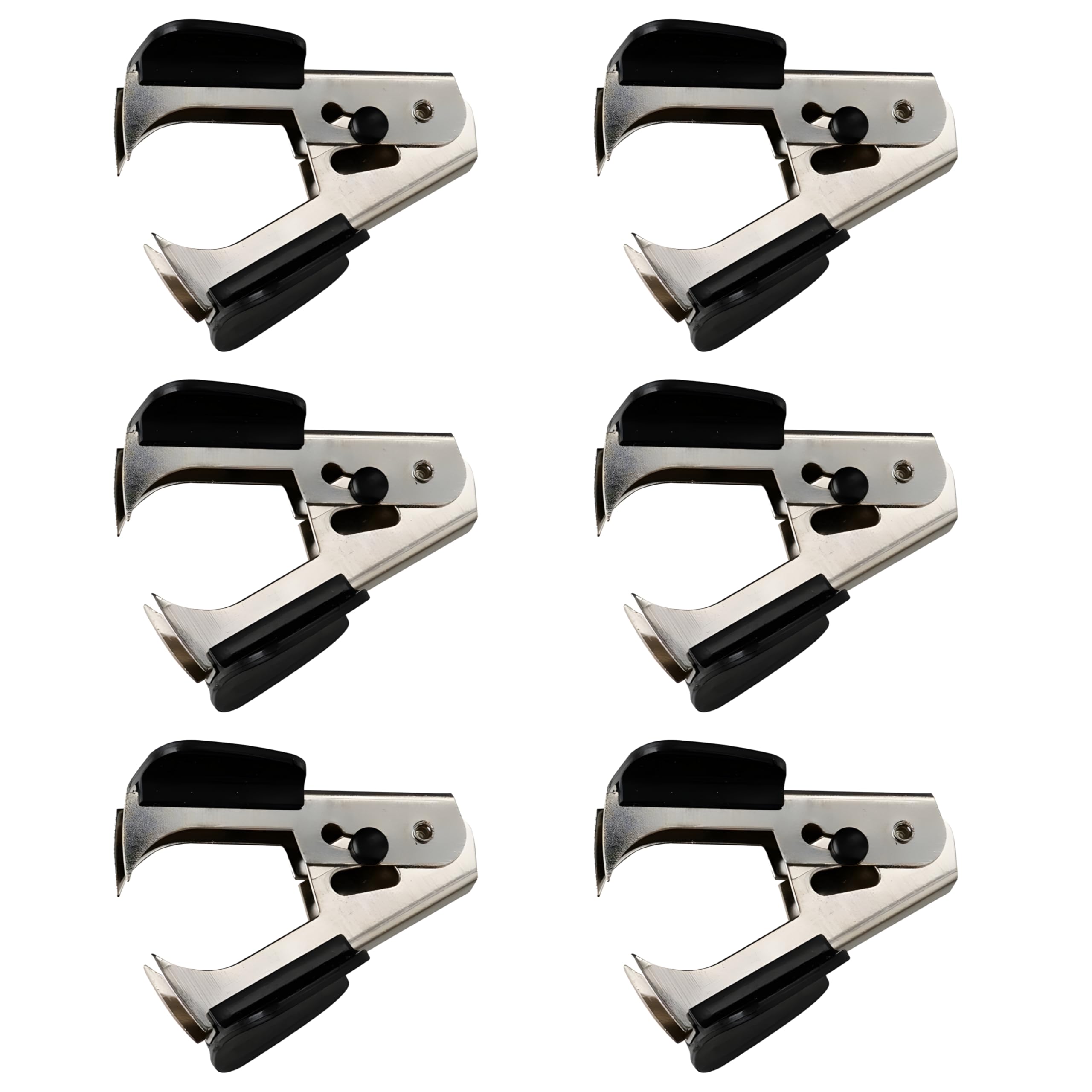 SOMCO - Pack of 6 - Staple Remover with Lock Mechanism, Lightweight Black Grip Staples Pull, Steel Jaw, Binding Supplies Removal, Ideal School & Office Tool (6)