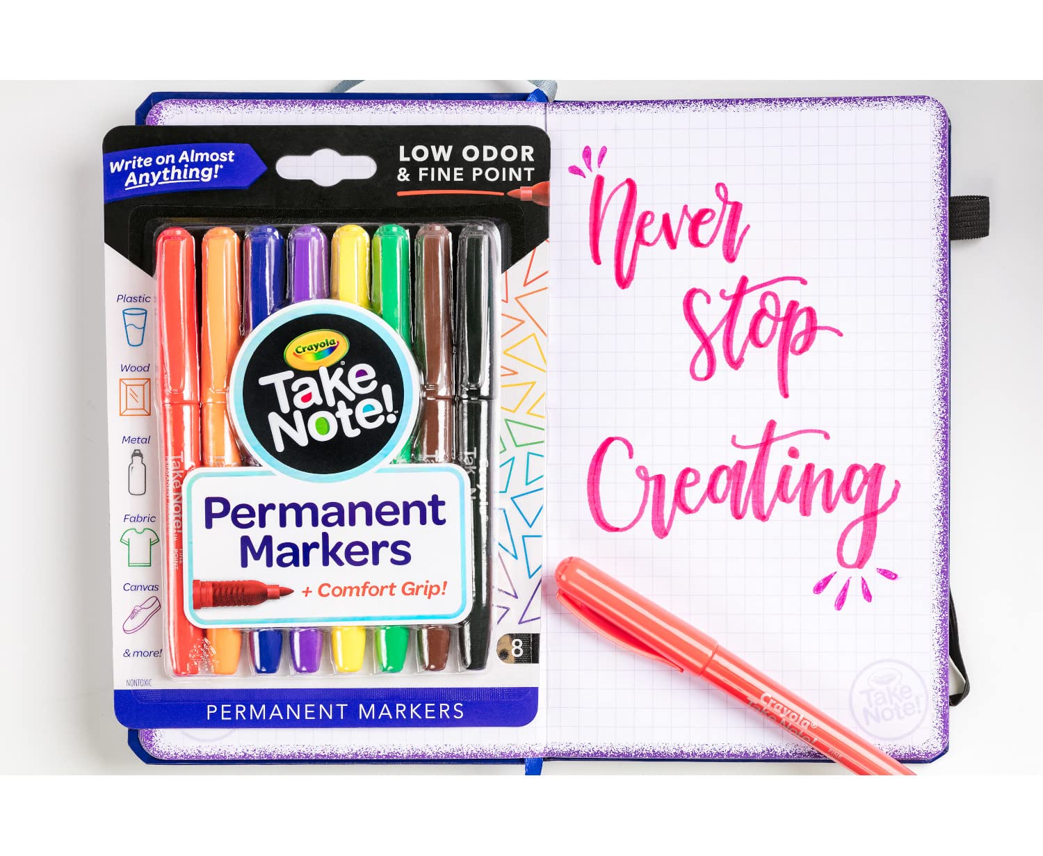 Crayola Take Note Permanent Markers, Fine Point, Assorted Colors, School Supplies, 8 Count - Image 7 thumbnail