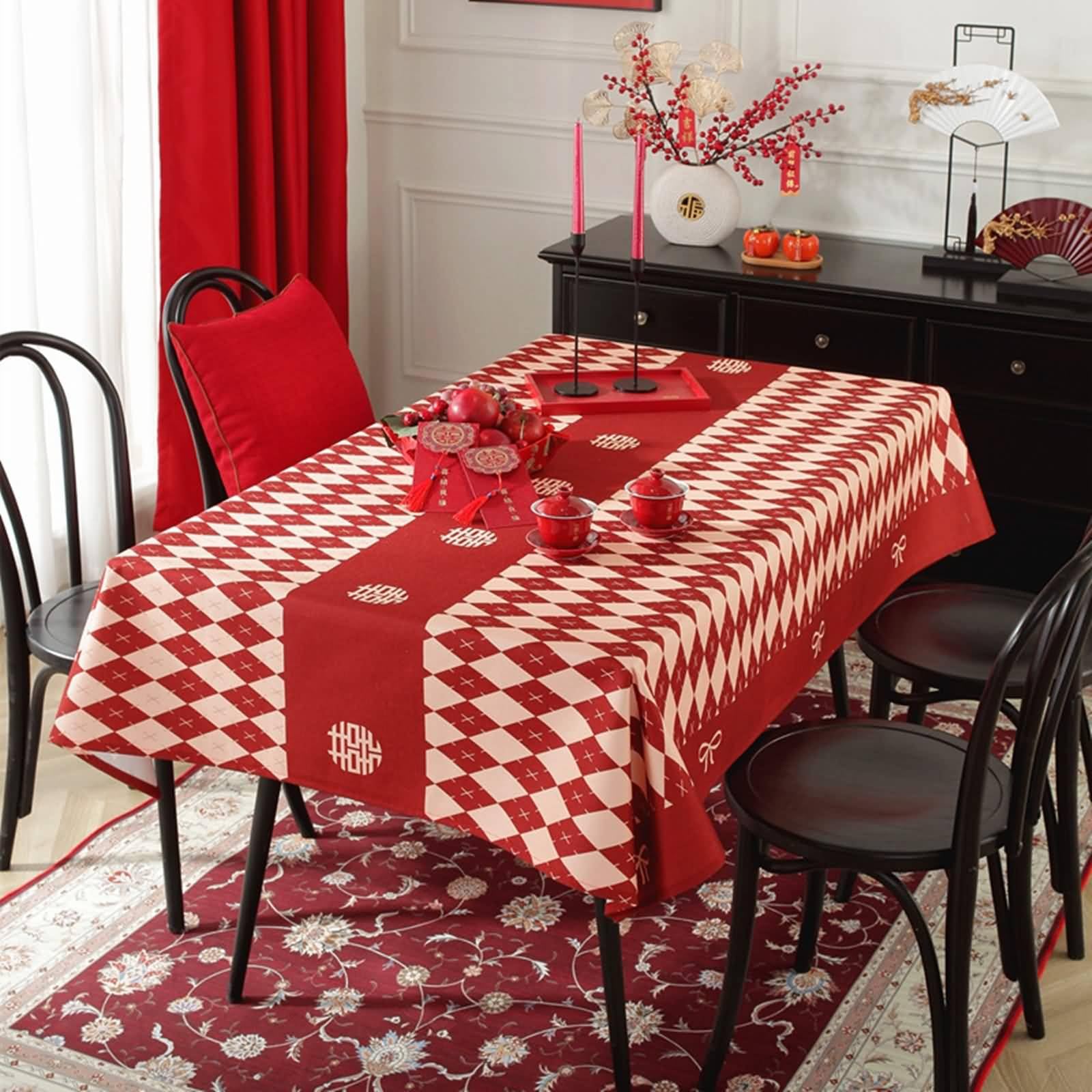 Tovaglie Antimacchia Rettangolari, Tovaglie 135 x 160 cm Reticolo del rombo in Poliestere Tovaglia per Casa e Cucina, Tovaglia Elegante per PicnicRossoStile 2