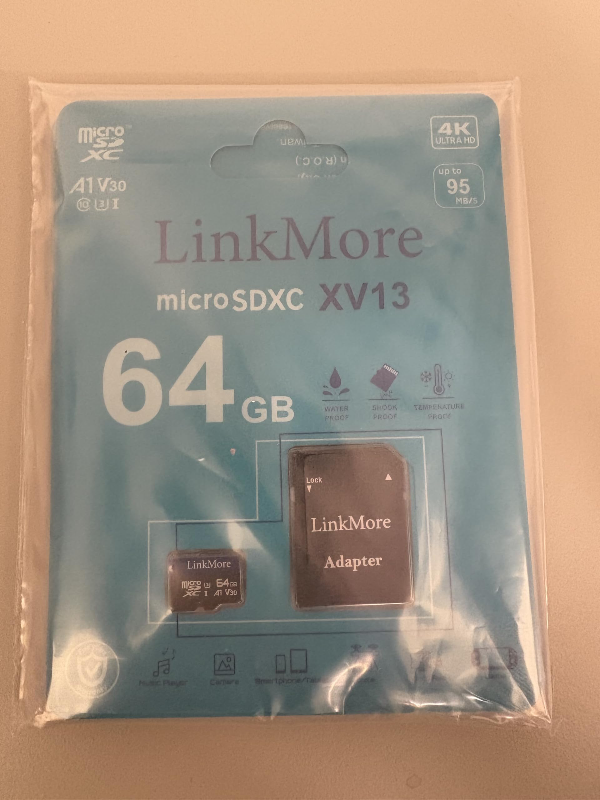 LinkMore Scheda di memoria MicroSD da 64 GB (5 pezzi) XV13, MicroSDXC A1 UHS-I U3 V30 classe 10, lettura fino a 95 MB/s, scrittura fino a 45 MB/s, adattatore SD incluso