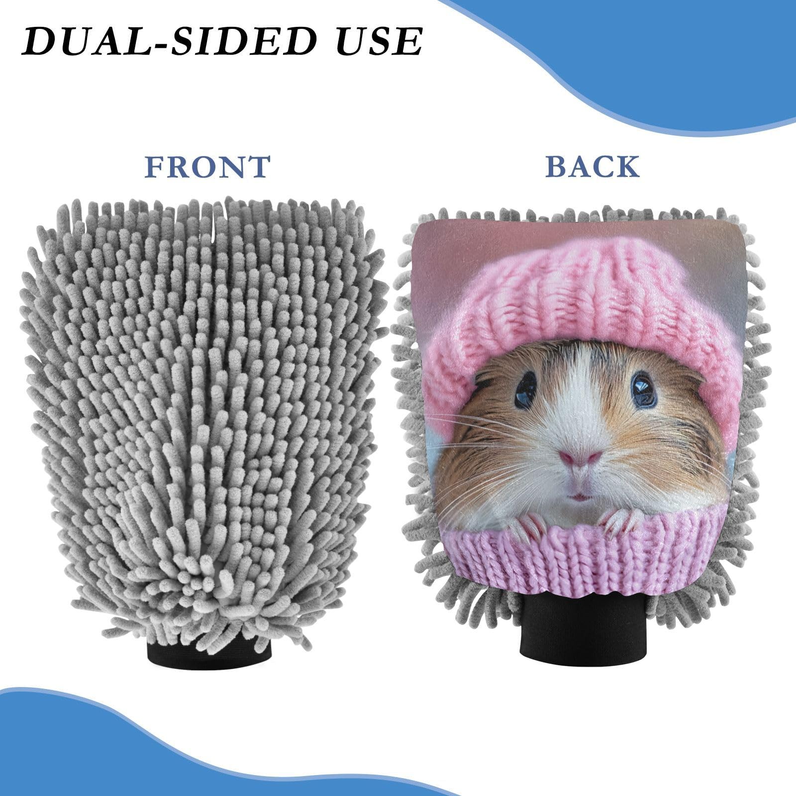 STAYTOP Cute Guinea Pig Car Wash Mitt Microfiber, 2Pcs Scratch Free Lint-Free, Premium Chenille Microfiber Mitt Car Wash Brush-L