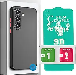 Capa Capinha Case Premium Anti Impacto Fosca Preta Translúcida com Proteção de Câmera para Samsung Galaxy A55 (Capa e Película 9D)