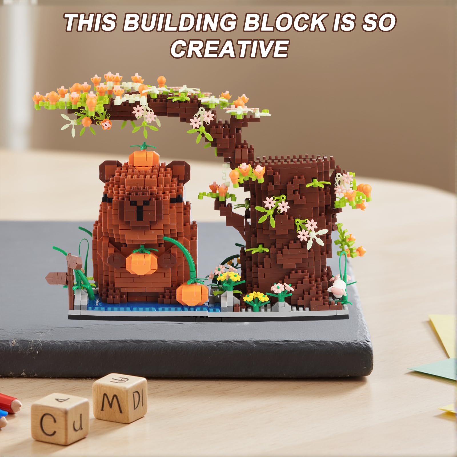 runpeak Capybara Blocks Pen Holder - Cute Guinea Pig Desk Organiser with Light, Capybara Pen Pot for Desk Tidy, Animal Shaped Office Organiser for Toy and DIY - Image 4