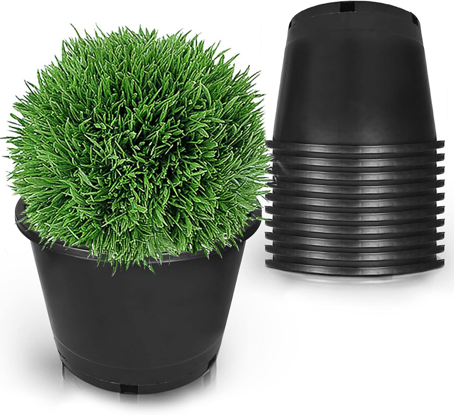 5-Pack 8.4 Gallon Round Planter Nursery Pots, Flower Plant Container Injection Molded Plastic Nursery Pots Gardening Pots Indoor Outdoor Vegetables, Succulents, Black, Round-10Gallon-5pcs