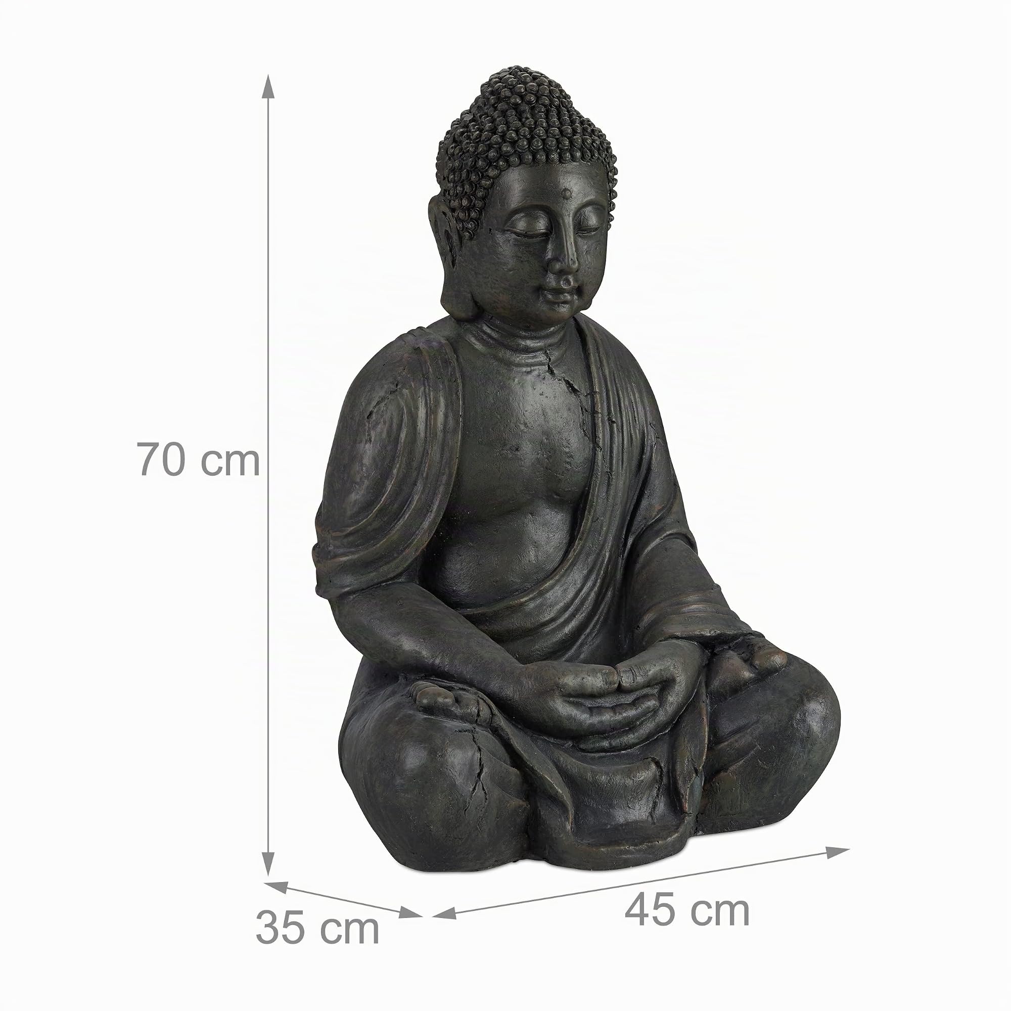 Relaxdays Estatua Buda Sentado XL para Jardín o Salón, Cerámica, Gris Oscuro, 70 cm