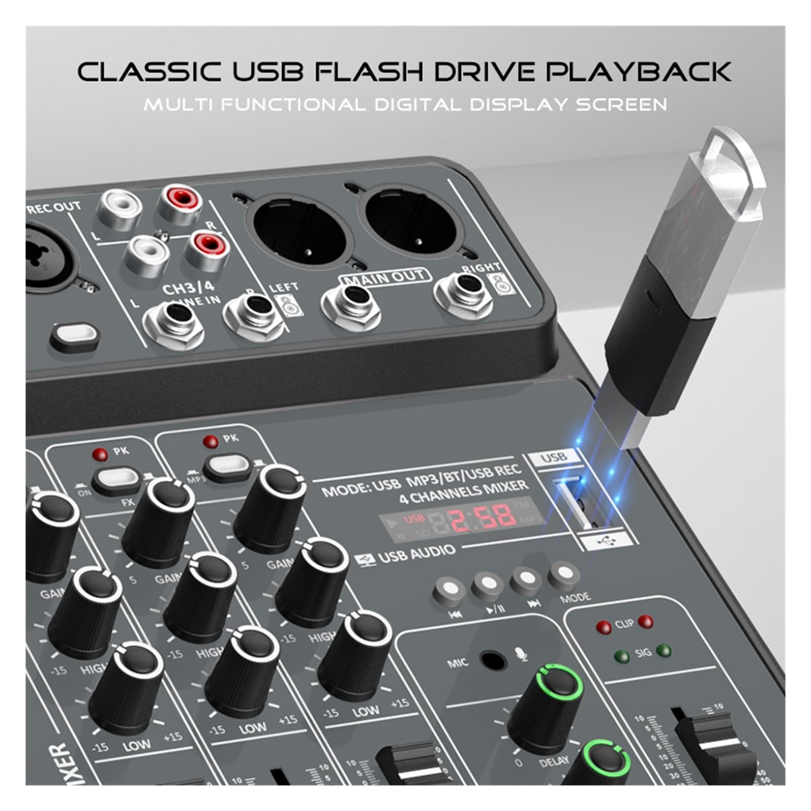 Mikser DJ-ski, Mikser 4-kanałowy DJ Mixing Console z Bluetooth 48V Phantom Power Monitor System USB Mixer