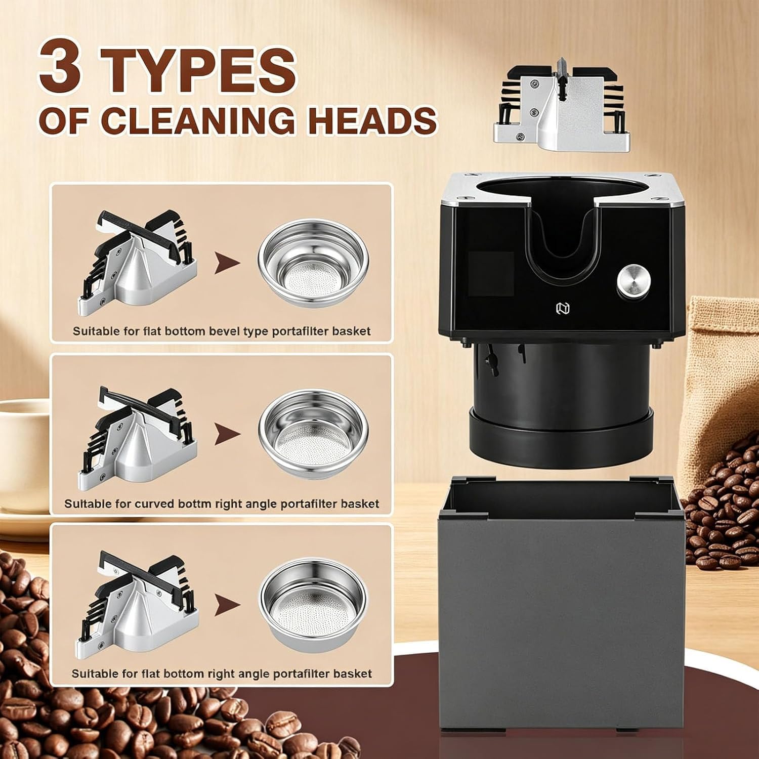 Macchina elettrica per la pulizia del portafiltro per caffè espresso da 220 V con funzione di raccolta fondi, rimozione automatica dei fondi di caffè per cestelli da 58 mm