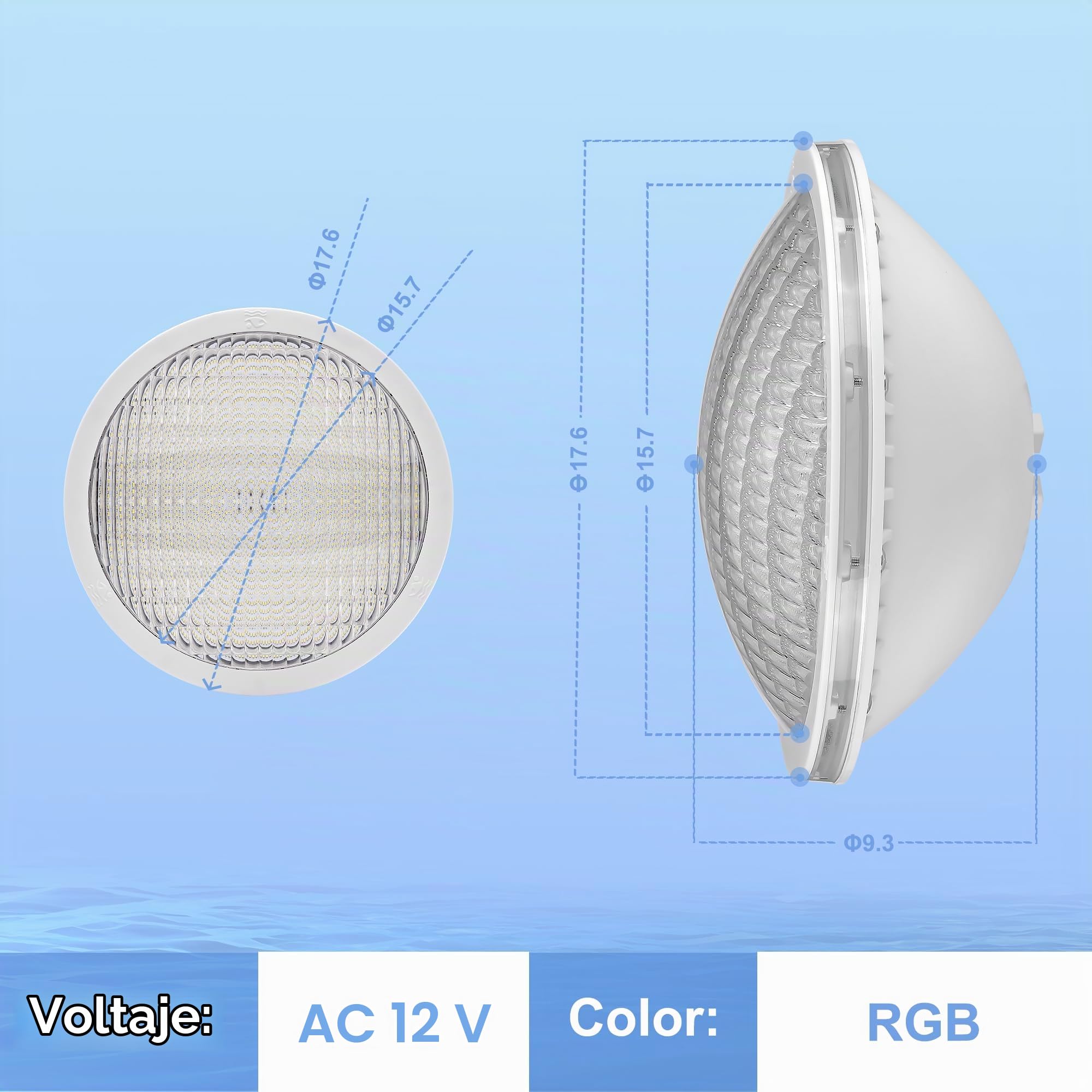 Foco Piscina LED PAR56 Sumergible, 30W RGB Lámpara de Piscina Regulable Cambio Color 1200lm, Temporizador 2/4/6H, Acero Inoxidable 316 Iluminación para Piscinas con Remoto, 12V AC