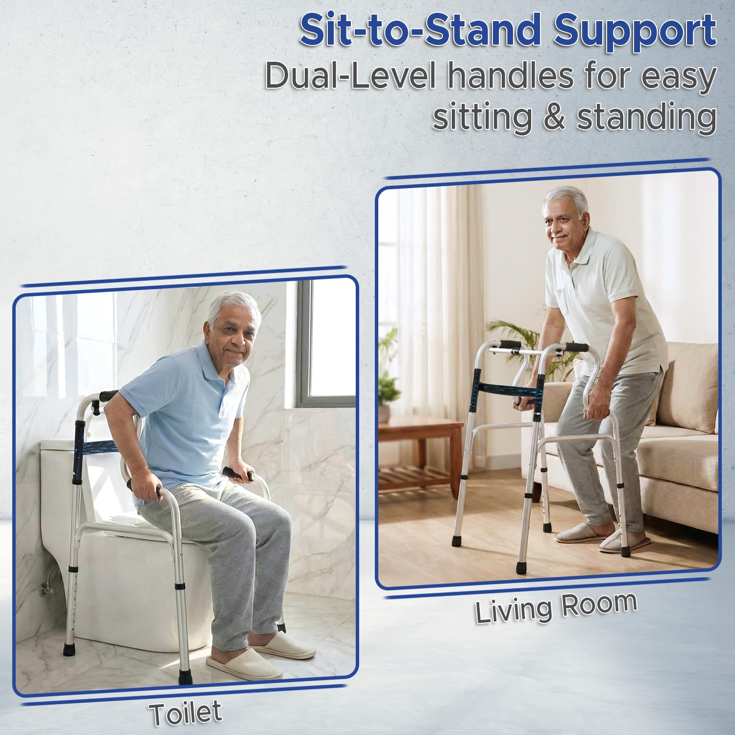 KosmoCare Premium Imported Light weight Aluminum Height Adjustable Folding Step-up Walker - Silver