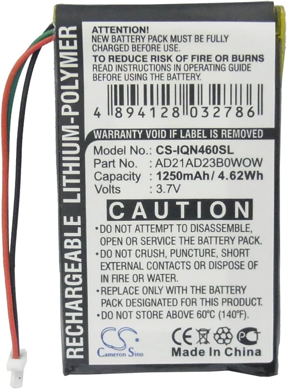 Cameron Sino Battery for Garmin Nuvi 465, Nuvi 465LTM, Nuvi 465T PN:Garmin AD21AD23B0WOW 1250mAh