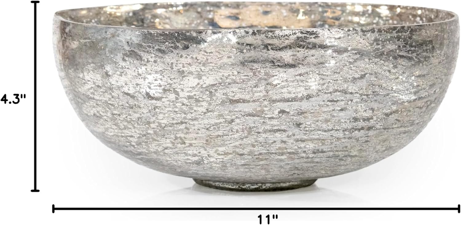 ANDALUCA Mercury Glass Decorative Silver Metallic Finish Bowl