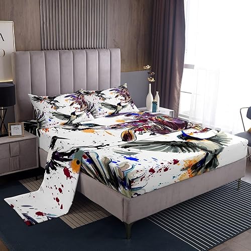 Erosebridal Juego de sábanas de colibrí, tamaño Queen, arte con flores de lirio, pájaros y salpicaduras de color en acuarela, sábanas románticas disponible en Yaxa Venezuela