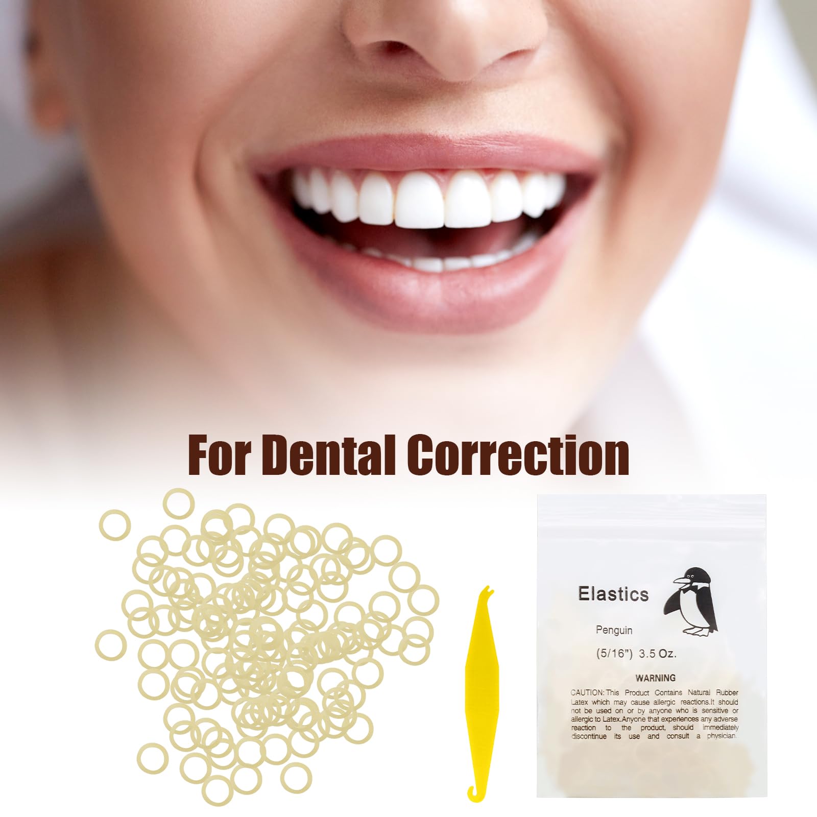 VEGCOO 600 Piezas Goma Elástica Ortodoncia, Multiusos Elásticos Dientes con 6 Colocadores Plástico (1/8, 3.5 oz)