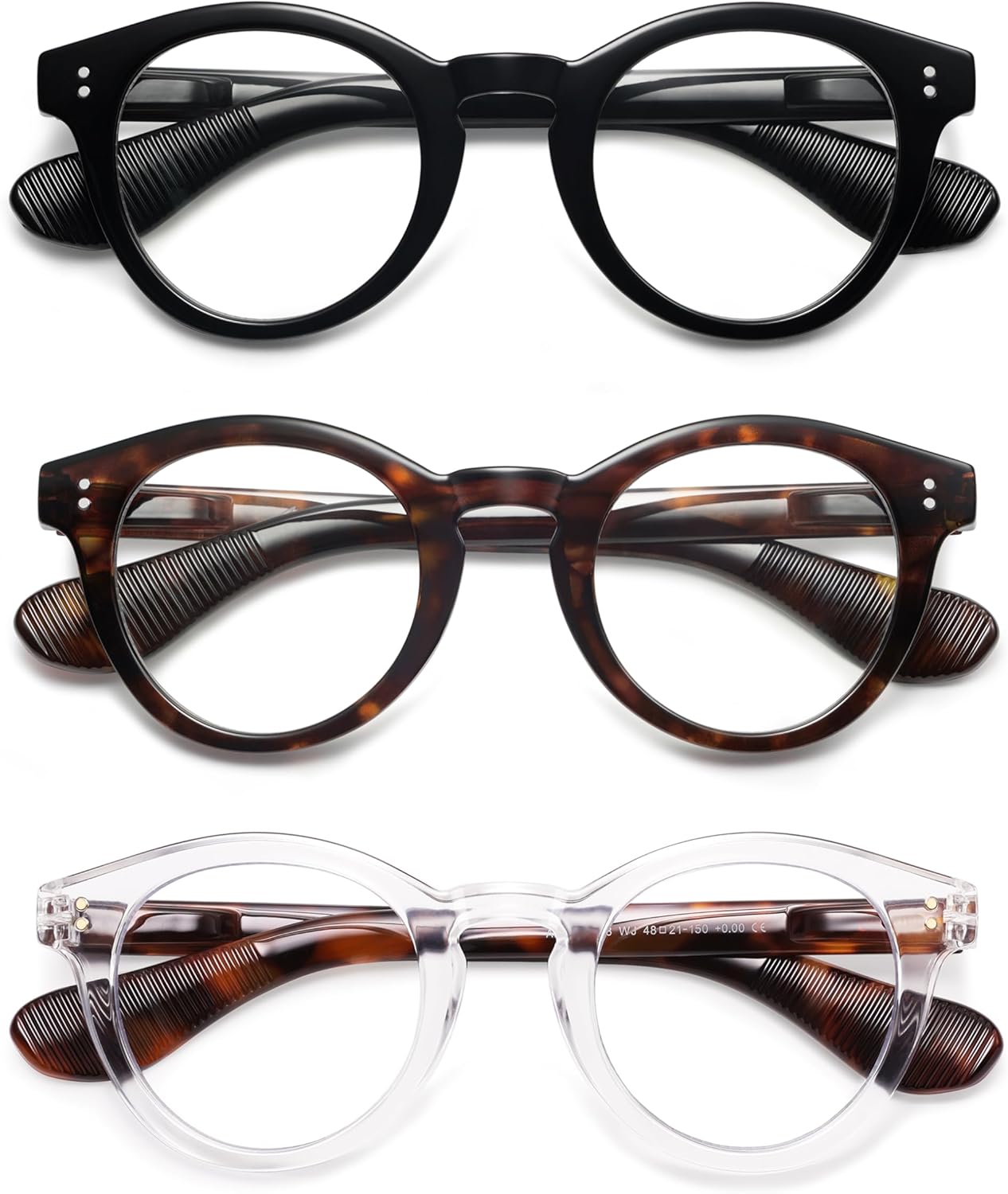 AMOMOMA 3 Pack Classic Round Reading Glasses for Women Men,Retro Blue Light Computer Reader Frame AM6142 - Image 5