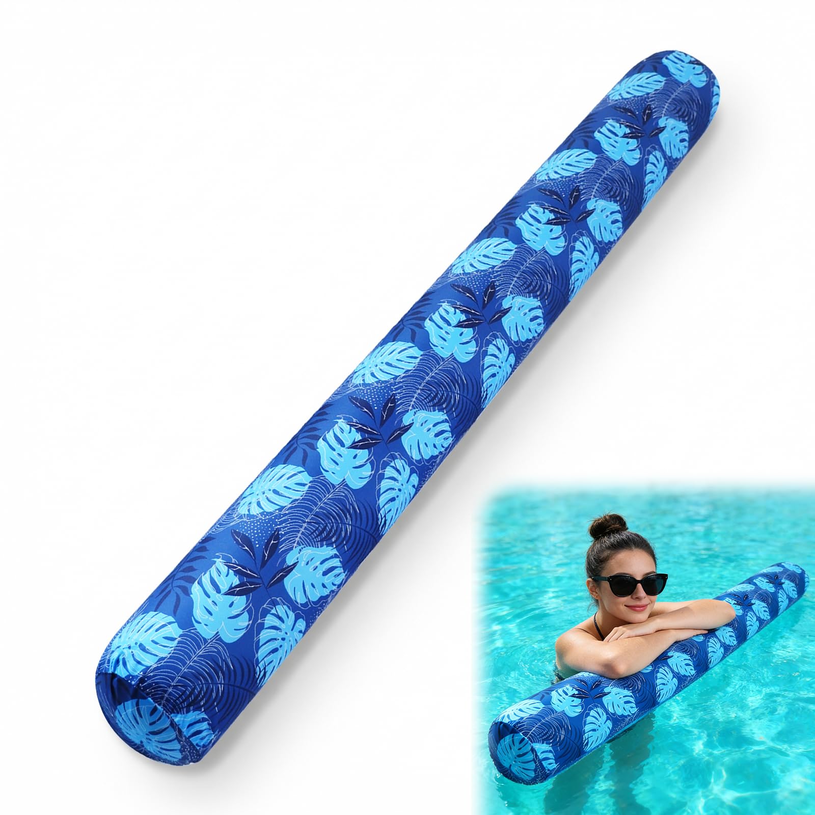 Photo 1 of 1 Pack Inflatable Swim Pool Noodles, Premium Fabric-Covered Swim Floats for Adults, 56 '' Swimming Pool Noodles for Swimming and Floating, Pool Floats, Lake Floats-Blue