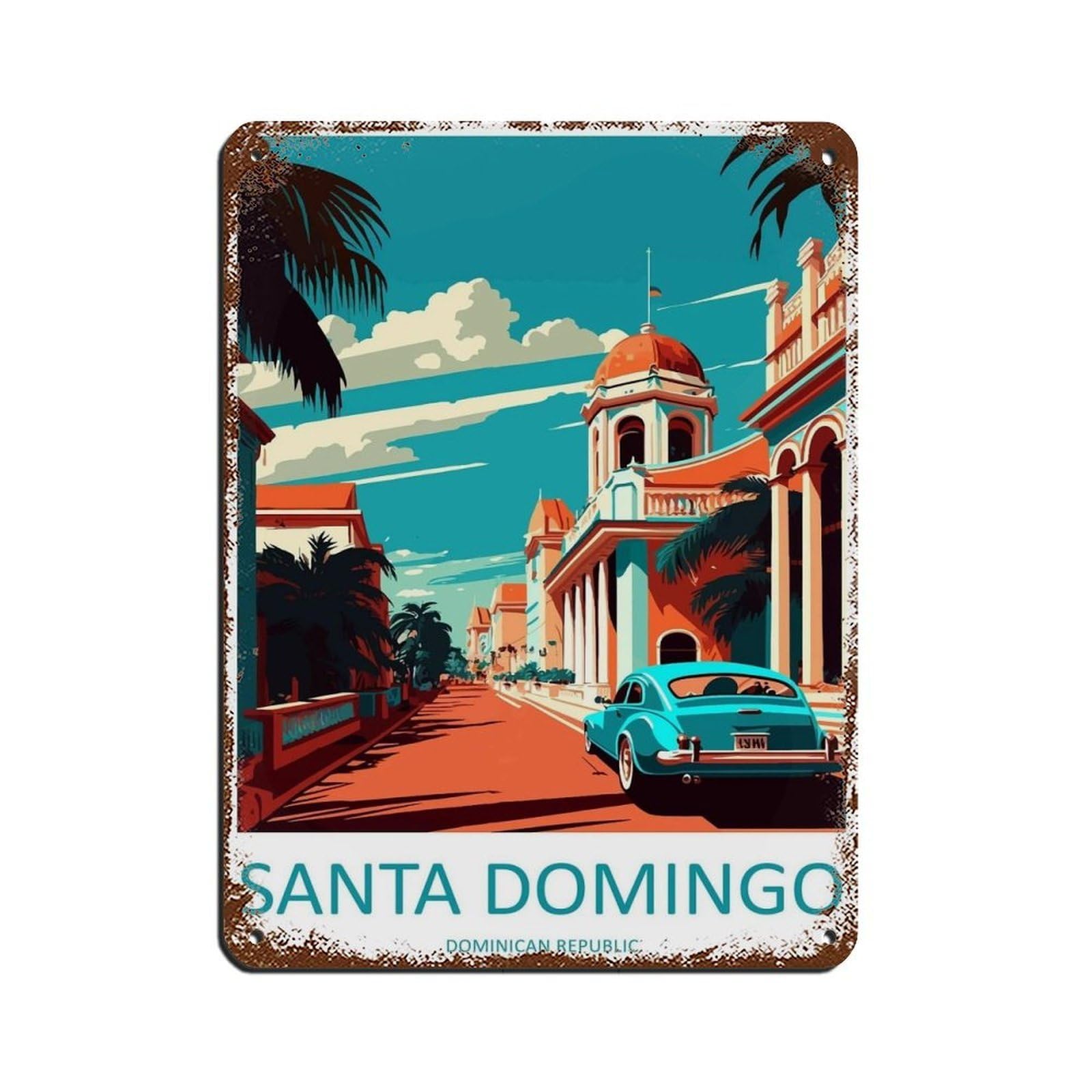 Santa Domingo Travel Art Caribbean Travel Retro Poster Metal Tin Sign Chic Art Retro Iron Painting Bar People Cave Cafe Family Garage Poster Wall Decoration 12x16inch(30x40cm)