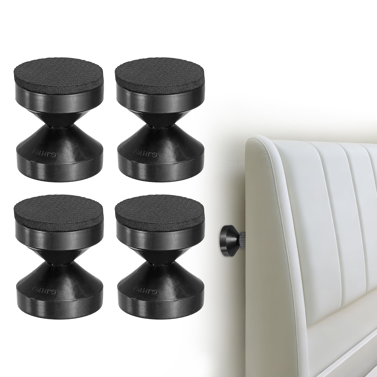 sourcing map 4 Pcs Headboard Stoppers, 4.7 cm Adjustable Threaded Bed Frame Anti-Shake Tool Furniture Stabilizer for Couch, Bed Frame, Bookshelf, Cupboard, Black
