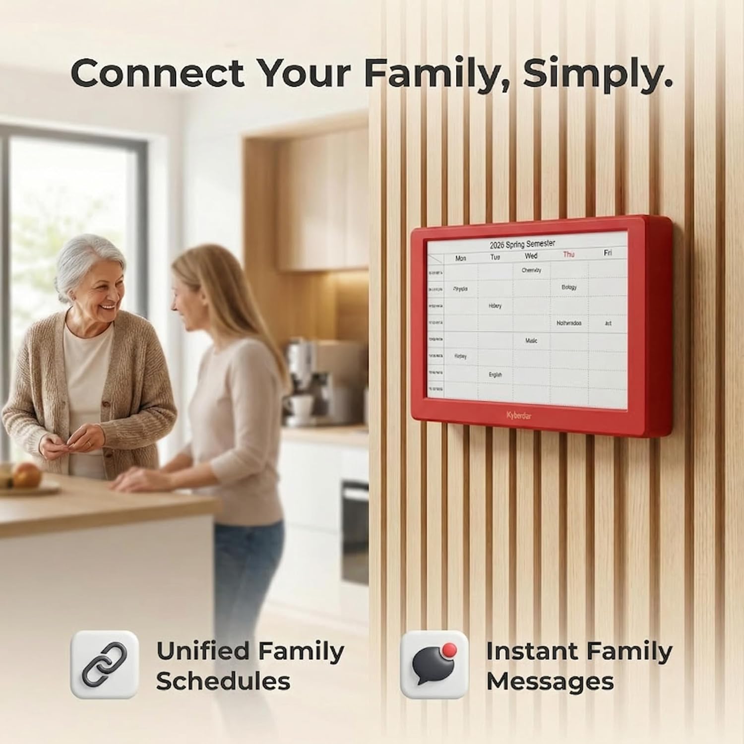 V2 Smart Digital Dashboard, 7 Inch E-Paper Customizable Display with Rechargeable Battery, Wi-Fi Information Hub for Weather, Calendar, Time Cards & Global Language, Home Office Decor (Red)