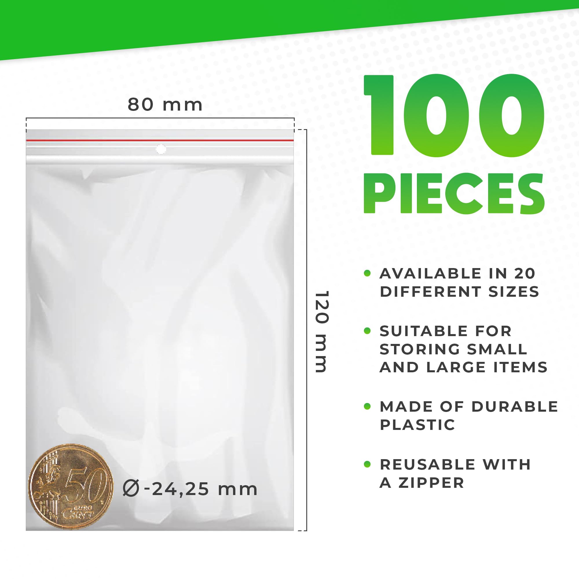 Sacchetti Plastica Richiudibili Con Zip - 100 Pezzi 25x37cm, Per Liquidi E Oggetti, Trasparenti