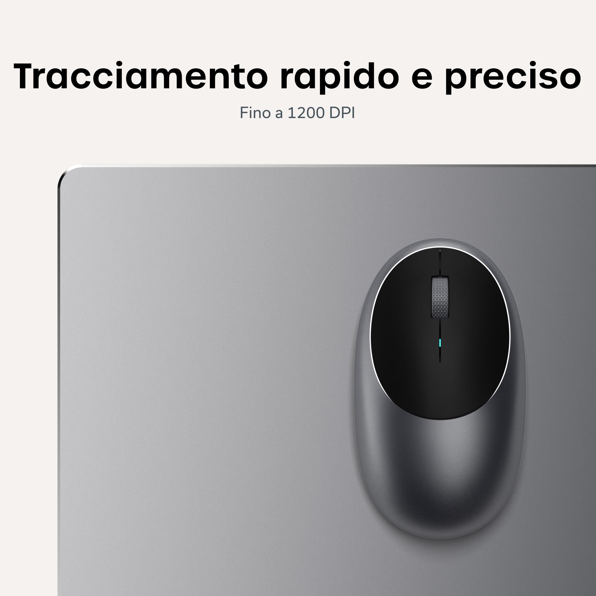 Satechi Mouse Wireless M1 in Alluminio, Ricaricabile USB C, 1200 DPI, Elegante Mouse Bluetooth Compatto per MacBook Air/Pro/Neo, Laptop, PC, iPad – Grigio Siderale