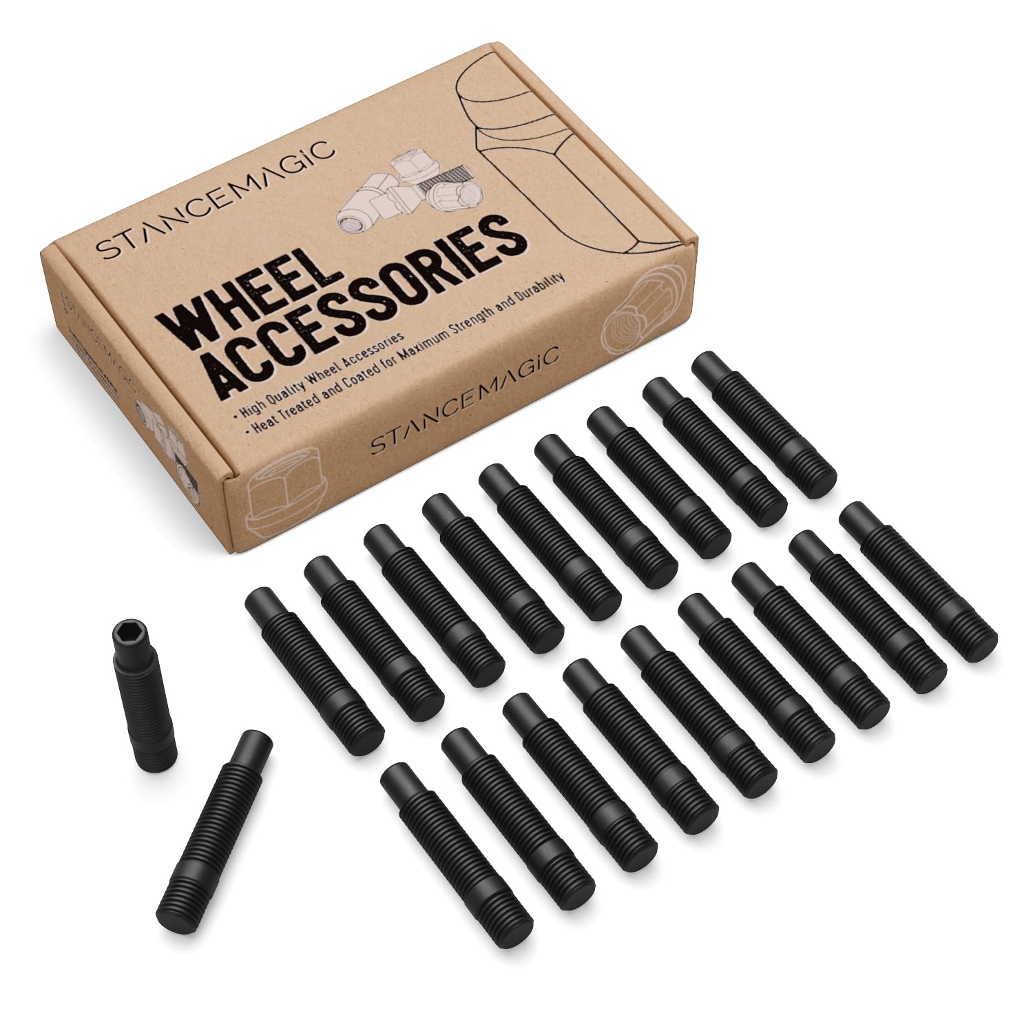StanceMagic Wheel Stud Conversion Kit, 14x1.5 to 12x1.5, 62mm Total Length, 45mm Shank, Compatible with Audi Mercedes Volkswagen (Ensure Car uses 14x1.5 Bolts) Screw Adapter, Black, Pack of 20