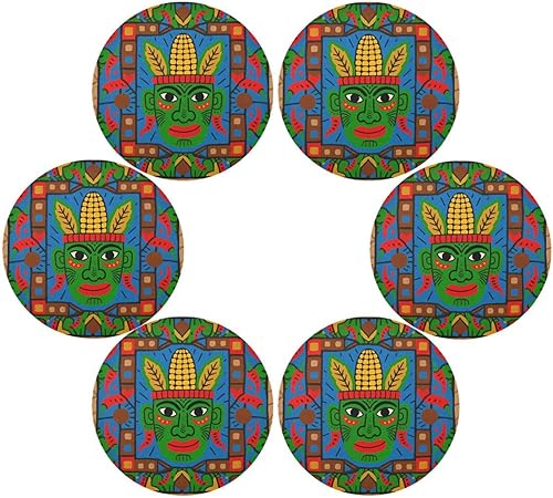 Miniatura 3 de Manteles individuales redondos de México, líder de la tribu mexicana, manteles individuales reversibles para mesa de 15.4 x 15.4 pulgadas, juego de 6