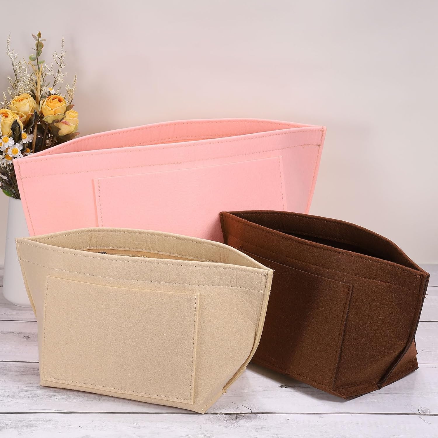 uxcell Purse Organizer Insert, Portable Felt Organizer Bags with Metal Zipper Multiple Compartments Purse Liner for Domed Satchel, Tote Bag, Handbag Shaper (11 x 6.7 x 10, Black)