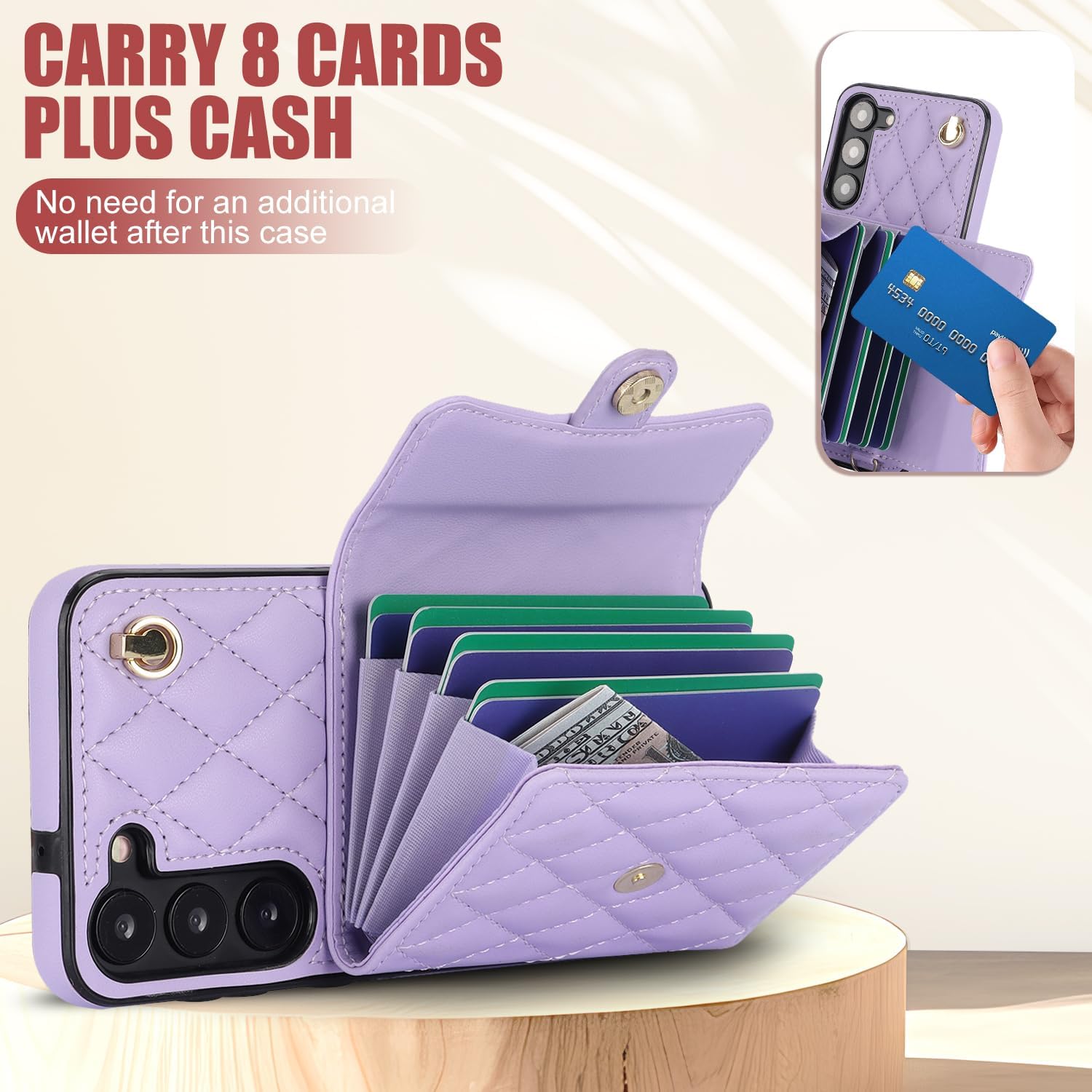 for Samsung Galaxy S25 Accordion Crossbody Wallet Case, 4 Card Slots, RFID Blocking, and Adjustable Strap - Stylish and Versatile Accessory. (Purple)