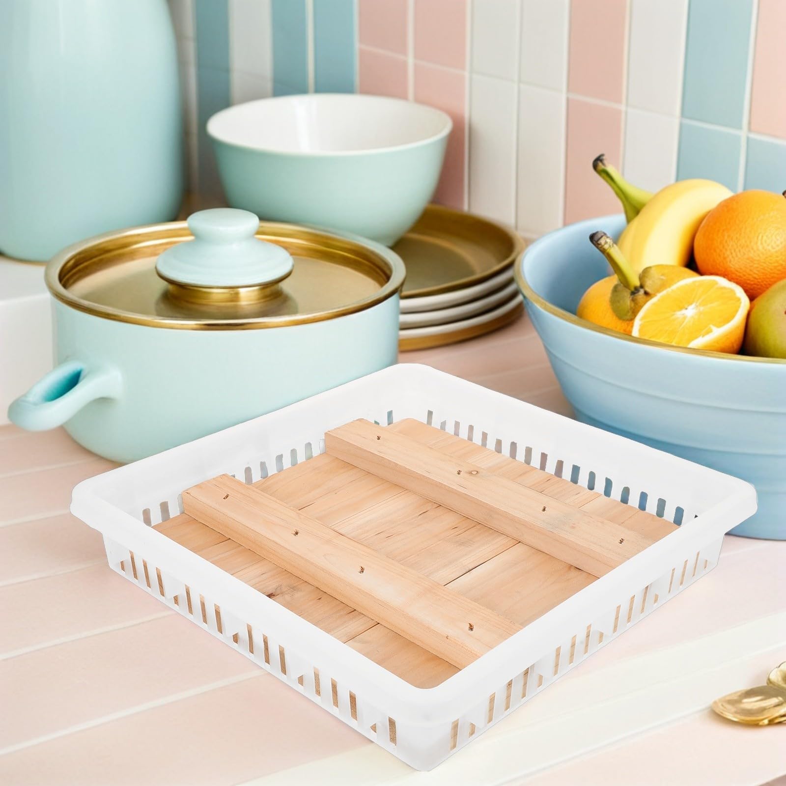 Presse à Fromage et Tofu Design Compact et Facile en Bois et Plastique Ensemble 1 Pièce pour Fabrication de Fromage et Tofu Maison pour Maison