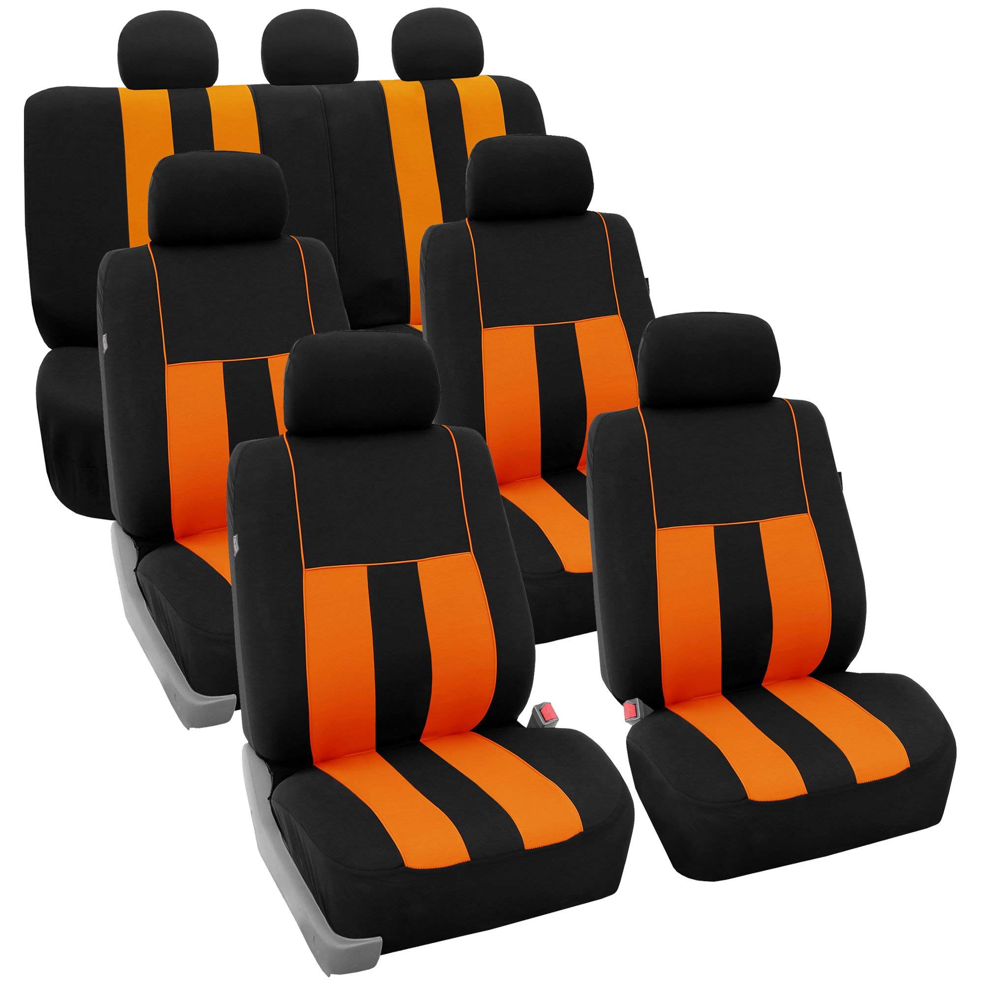 FH Group Three Row Striking Striped Full Set Car Seat Covers, Airbag Compatible & Split Ready – Universal Fit for Cars Trucks & SUVs (Orange) FB036217