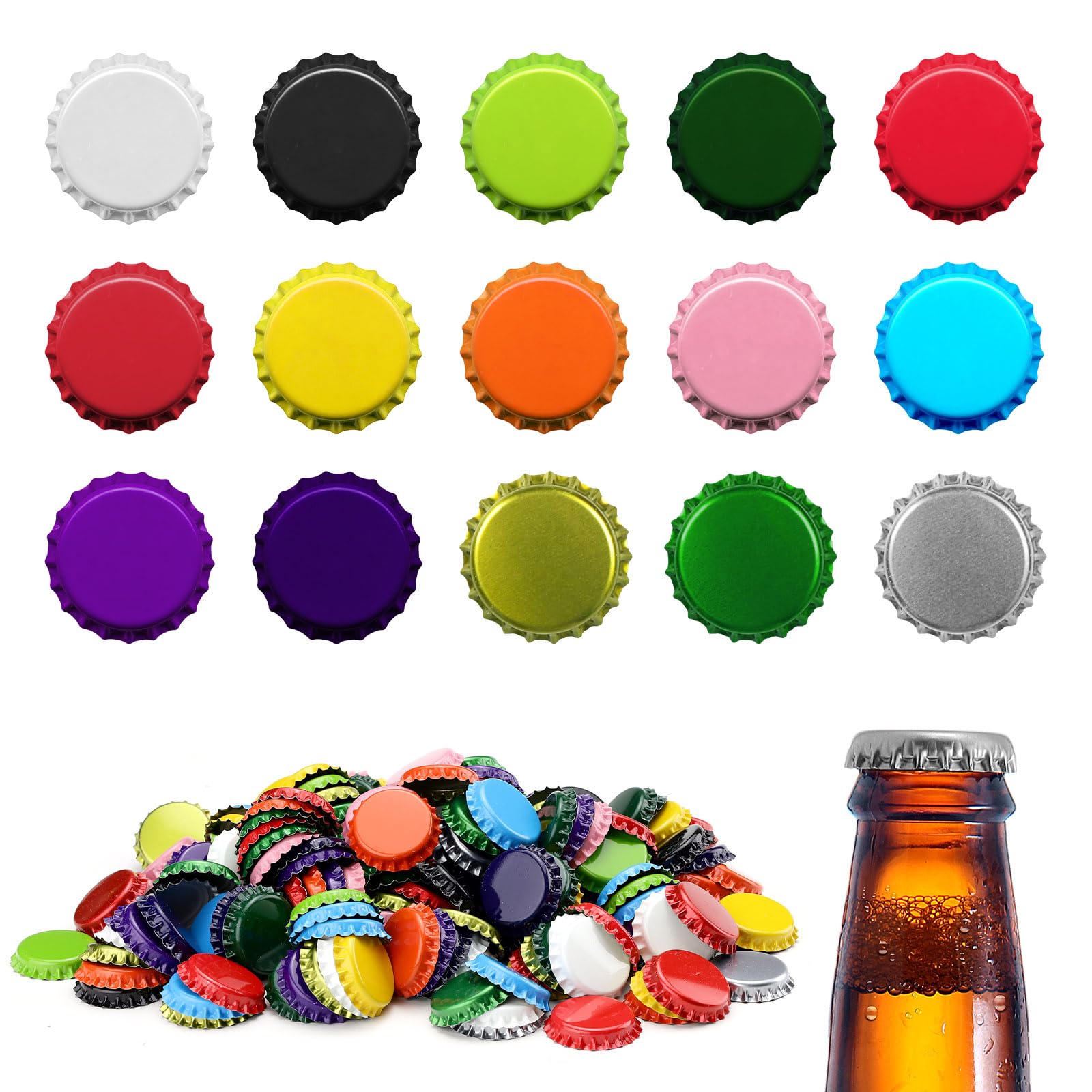 240 tappi per bottiglie di birra in metallo da 26 mm, con guarnizione in gomma, O-ring, per bottiglie di vetro fatte in casa e artigianato (15 colori)