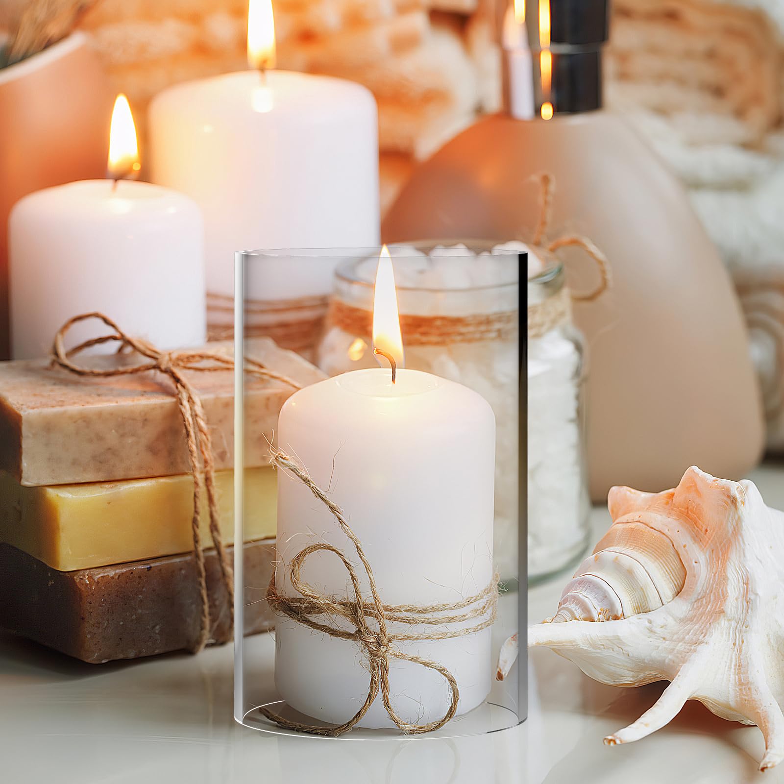 HOMSFOU Cilindro de cristal para velas, 4 unidades, portavelas a prueba de viento, cúpula para vela de té, 8 x 10 cm