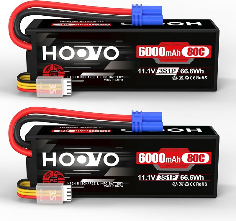 HOOVO LiPo akkumulátor 3S 11,1V 6000mAh 80C kemény tokkal EC5 csatlakozó RC 1 8 és 1 10 autókhoz teherautókhoz csónakokhoz 2 darabos készlet