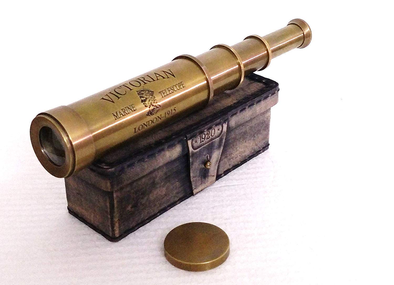 Castle Instruments an Unique Solid Brass 15 Inches Victorian Marine Telescope with a Leather Box (Gold )
