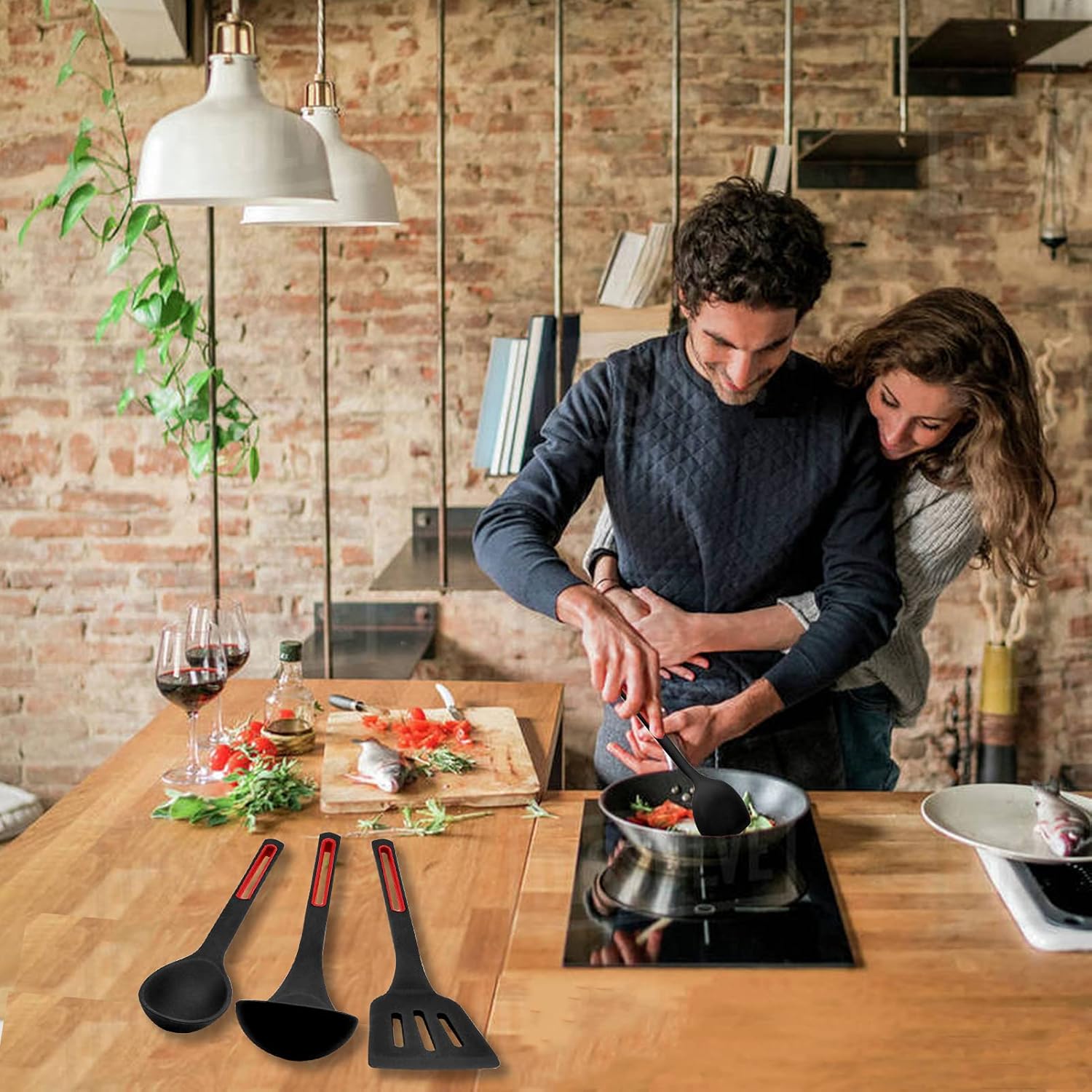 Kitchen Utensils Set Silicone Cooking Utensils Cooking Spoon Dishwasher Safe/Heat Resistant Silicon Kitchen Utensil Set Spatula Slotted Spoons Cooking Tools for Non-Stick Cookware,Black