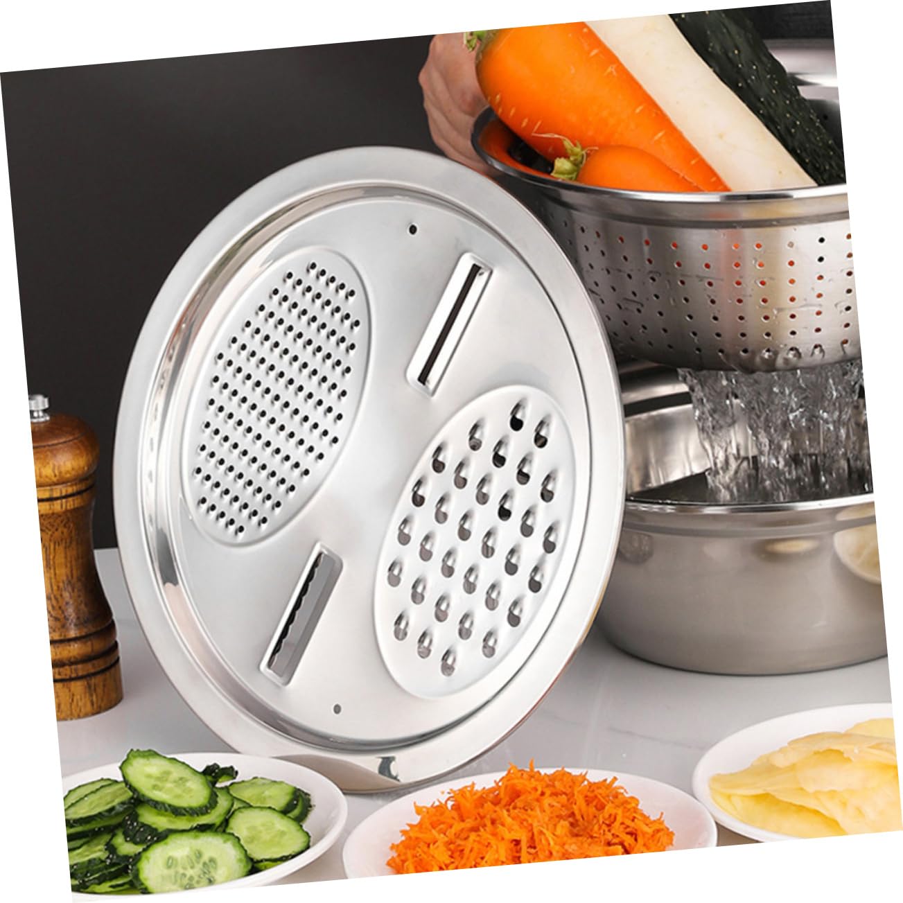 ABOOFAN Rallador y Cortador de Verduras de Cocina de Pelador y Rebanador para Lavabo y Preparar Ensaladas Cuenco de Acero Inoxidable