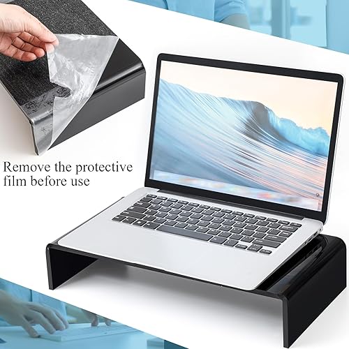 Miniatura 3 de Jetec 2 soportes acrílicos para monitor de escritorio de video acrílico, estante de escritorio para computadora portátil, TV, pantalla de