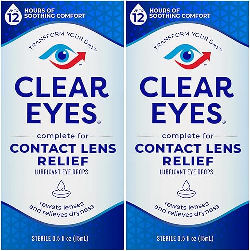Clear Eyes Gotas para los ojos, alivio multiacción para lentes de contacto, 2 unidades