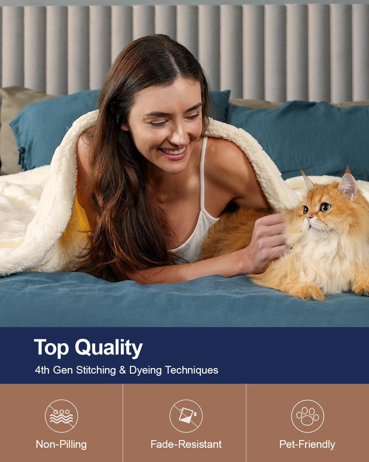 Pawque Super Soft Cozy Throw Blanket Twin Size for Couch Bed, Fluffy Sherpa Fleece Reversible Thick Warm Fuzzy Blanket for All-Season, 3D Checkered Jacquard Decorative Blanket, Cream White, 60" x 80" - Image 5