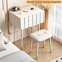 Vista 4 de Pequeño escritorio de maquillaje con cajones, juego de escritorio con espejo grande iluminado, 3 modos de iluminación, brillo ajustable, tocador