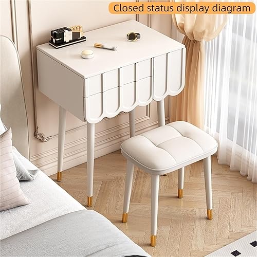 Miniatura 4 de Pequeño escritorio de maquillaje con cajones, juego de escritorio con espejo grande iluminado, 3 modos de iluminación, brillo ajustable, tocador