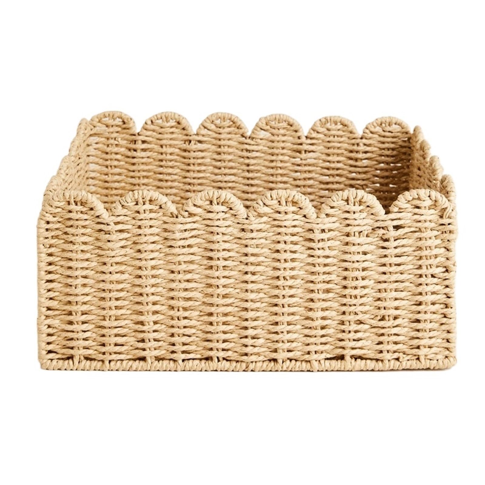 wicker basket storage 1Pc Boho Modern Farmhouse Magazine Rack, Hand-Woven Wicker Basket With Scalloped Edges, Storage Organizer, Shelf Baskets(36 x 27 x 15 CM)