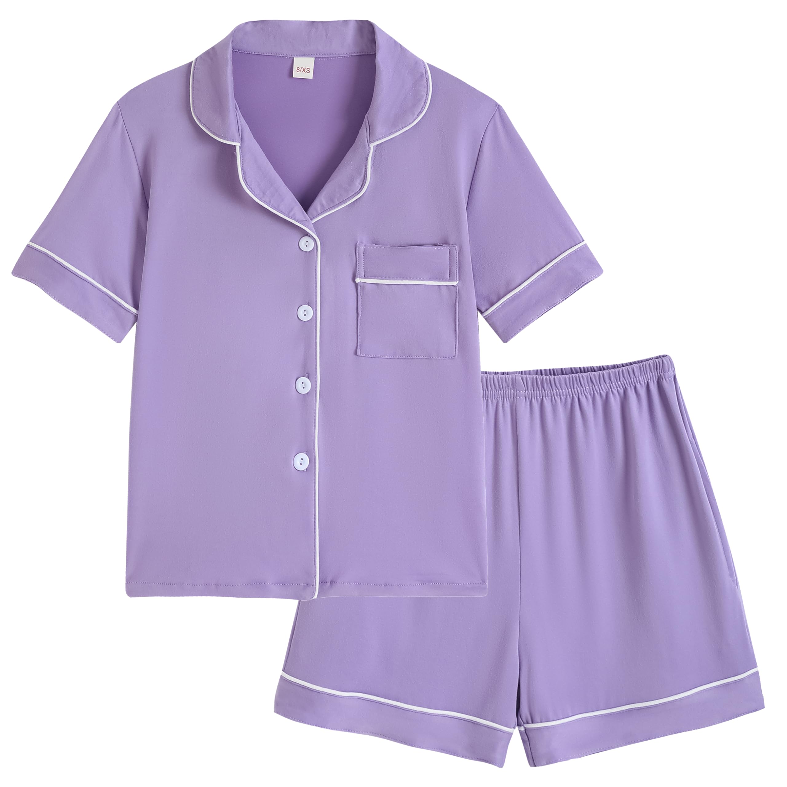 Vopmocld Unisex Kids Button Down Pajama Sets Short Sleeve & Shorts Solid Color Teens Outfit with Pockets Lounge Sets