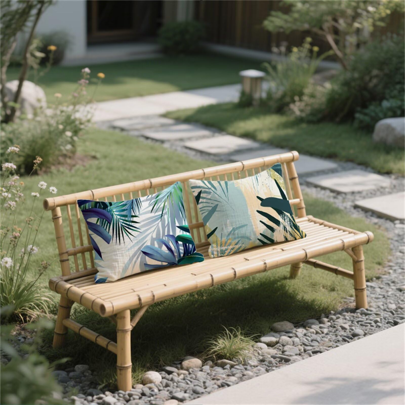 Cuscini da Esterno Impermeabili Rettangolari, Set di 2 Cuscini per Divano 40x60, Copricuscini Divano Tropicale Federe Cuscino Letto, Pianta Copricuscini per Sedia Esterni Giardino Terrazza Y2-862