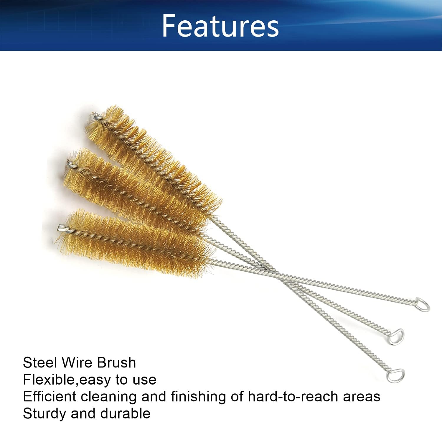 Auniwaig 0.98" Diameter Copper Wire Cleaning Brush 3.94" Working Width of Bristles 11.81" Total Length for Pipe Cleaning Lab Equipment 3 Pcs