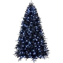 5ft Black Christmas Tree with 250 White LED Lights, 1076 Tips PE+PVC Artificial Tree for Halloween & Holiday Decor, Hinged Structure with Stable Metal Stand