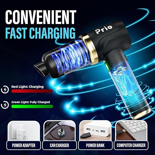 Miniatura 3 de Prio Aspiradora de mano, aspiradora recargable de alta succión de 12,000 Pa, 4 en 1 con luz LED y accesorios, portátil para automóvil, hogar, oficina