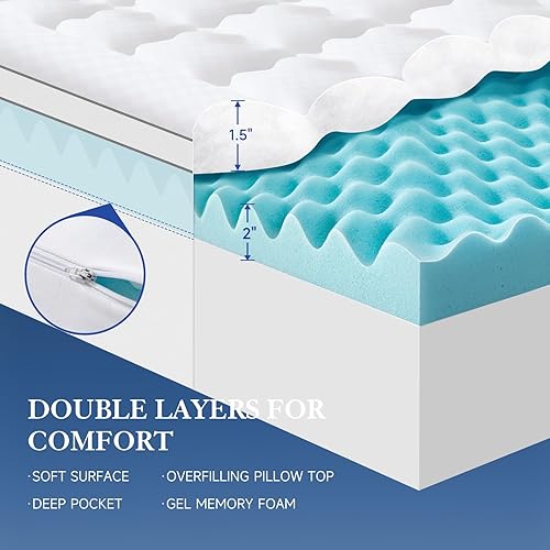 Miniatura 4 de Choc chick Cubrecolchón de espuma viscoelástica de 3.5 pulgadas, tamaño King, doble capa de gel refrescante de 2 pulgadas, espuma viscoelástica más