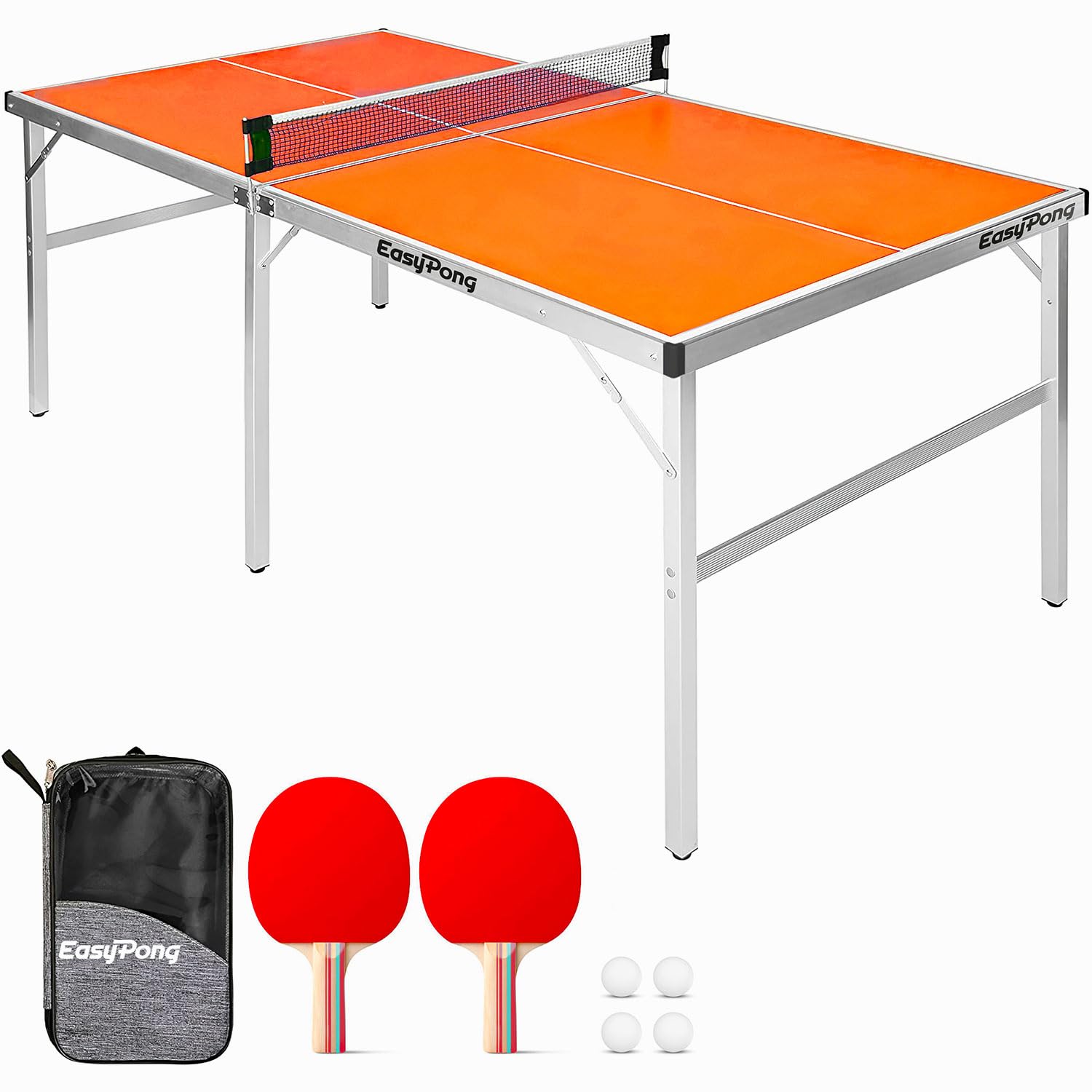 Original Cup EasyPong | Mesa de Ping Pong Naranja | 182x91cm Fácil de Transportar | Estable | Ideal para Exterior e Interior | 2 Raquetas + 4 Pelotas | Tenis de Mesa | 100% diversión