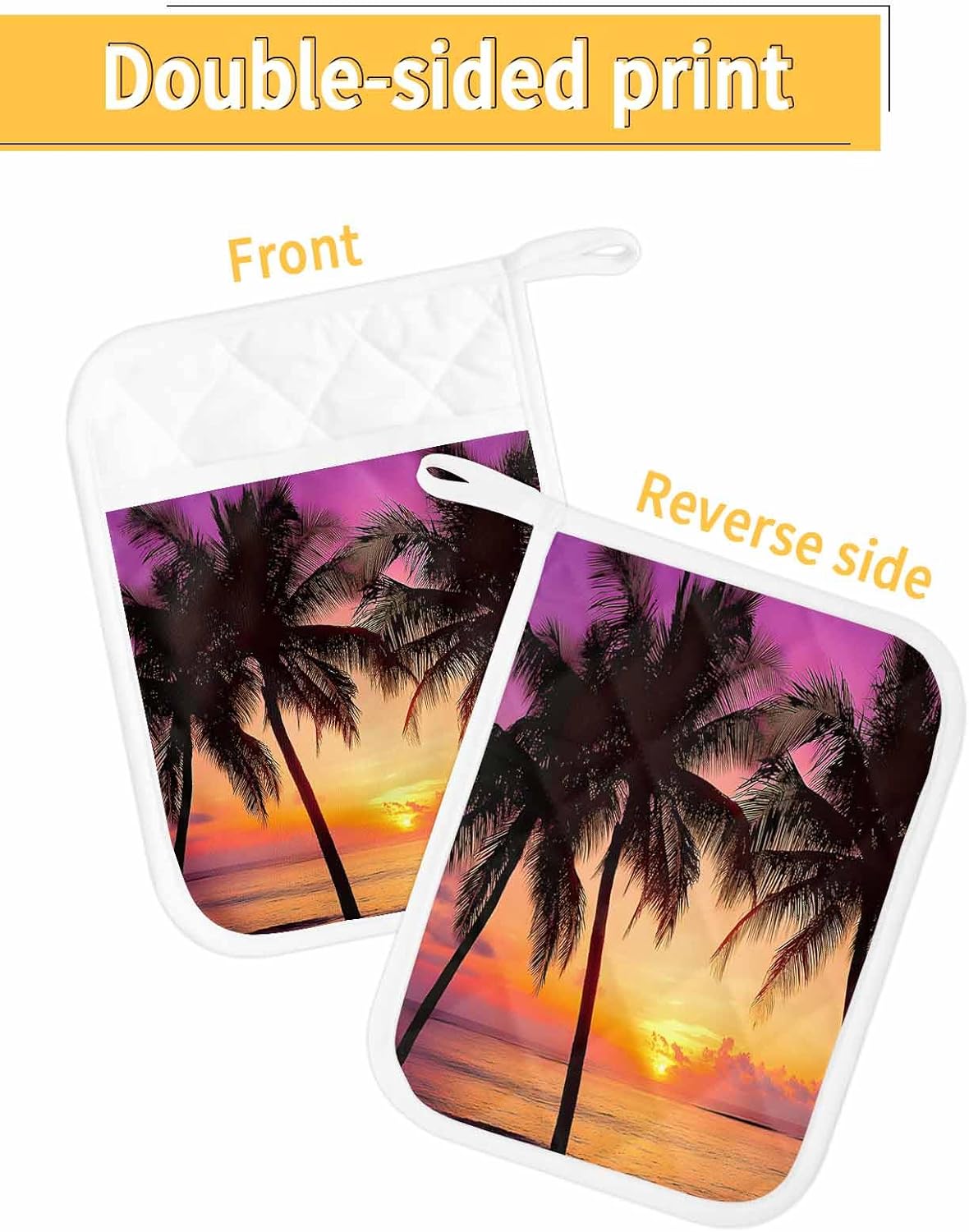 5PCS Pot Holders with Pocket for Kitchen, Summer Beach Pot Holder Set Heat Insulation Potholders, Ocean Orange Sunset Shoreline Seascape Oven Mitts Hot Pads for Baking Cooking Barbecue